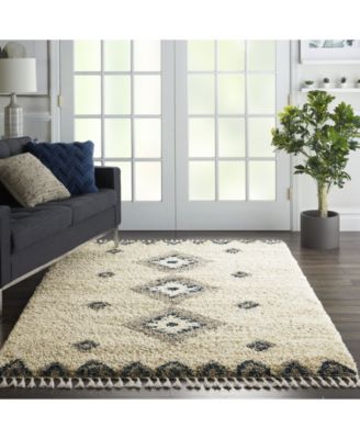 Oslo Shag OSL03 Ivory and Blue 5'3" x 7'9" Area Rug