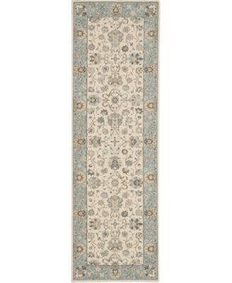 Living Treasures LI16 Ivory and Aqua 2'6" x 8' Runner Rug