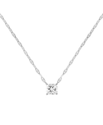 Cubic Zirconia Solitaire Pendant Necklace, 16" + 2" extender in Silver or Gold Plate