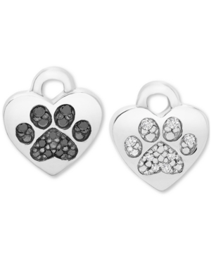 image of Black & White Diamond Paw Rotating Earring Charms (1/10 ct. t.w.) in Sterling Silver