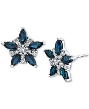 image of Sapphire (1-1/3 ct. t.w.) & Diamond (1/5 ct. t.w.) Flower Stud Earrings in 14k White Gold