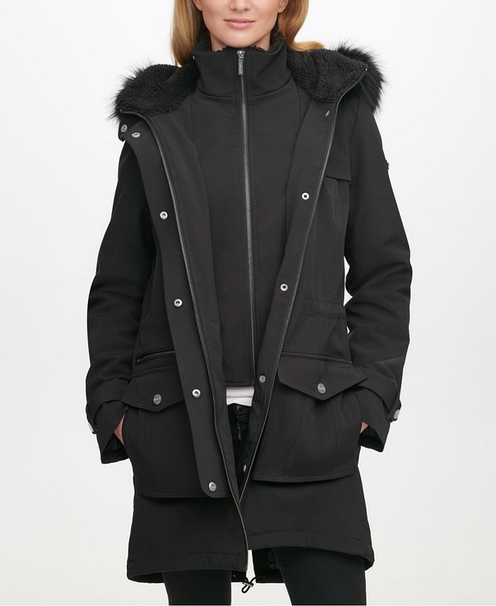 DKNY Faux-Fur-Lined Hooded Raincoat - Macy's