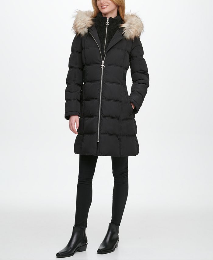 DKNY Fleece-Lined Faux-Fur-Trim Hooded Puffer Coat, Created for Macy's ...