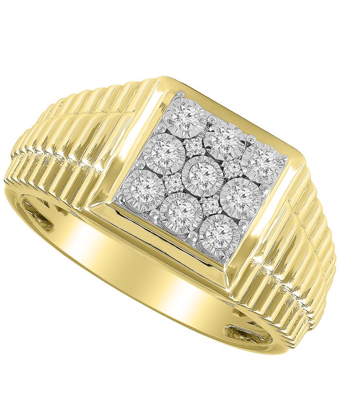 Macy's - Men's Diamond (1/4 ct. t.w.) Ring in 10K Yellow Gold