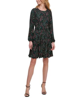 green emerald velvet dress Blue Paisley Fit and Flare Dress
