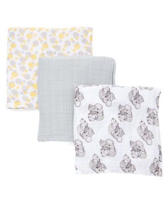 Precious Moments Baby Boys and Girls 3 Piece Coordinating Muslin Swaddling Blankets Set - Gray