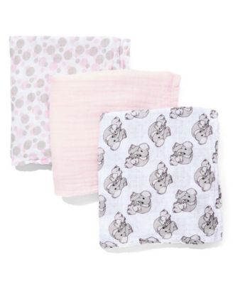Precious Moments Baby Boys and Girls 3 Piece Coordinating Muslin Swaddling Blankets Set - Pink