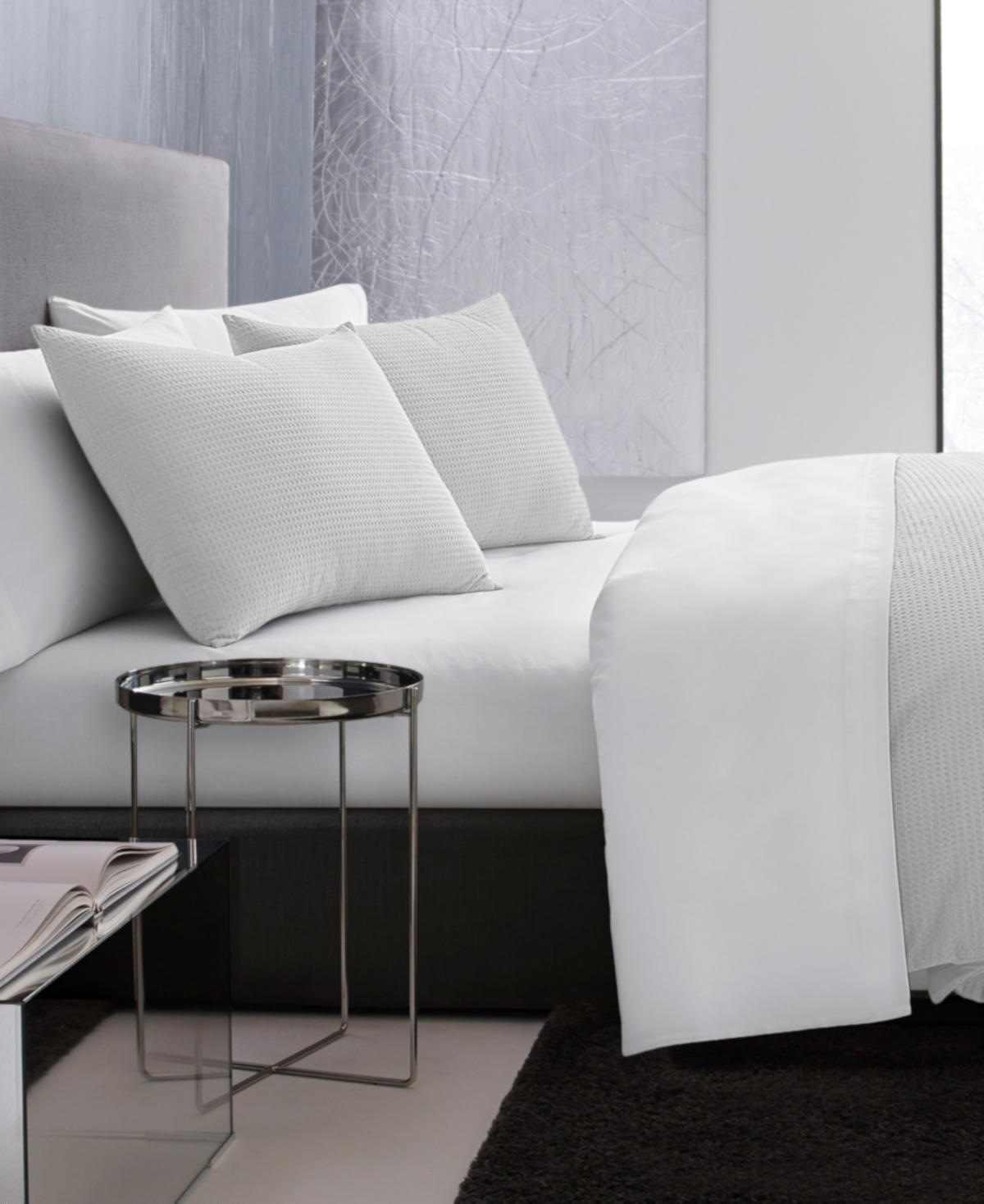 Vera Wang Waffle Pique Cotton 3 Piece Comforter Set, King In White