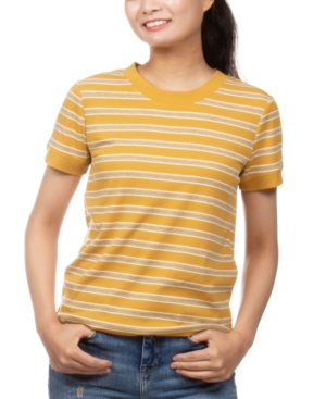 image of Hippie Rose Juniors- Ribbed-Knit Striped Ringer T-Shirt