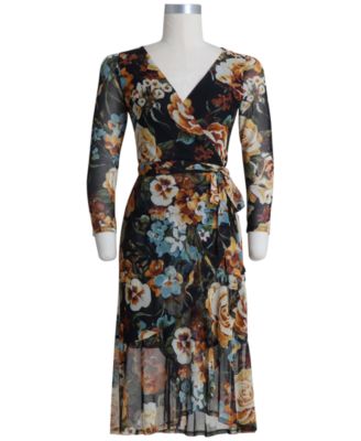 floral print wrap midi dress