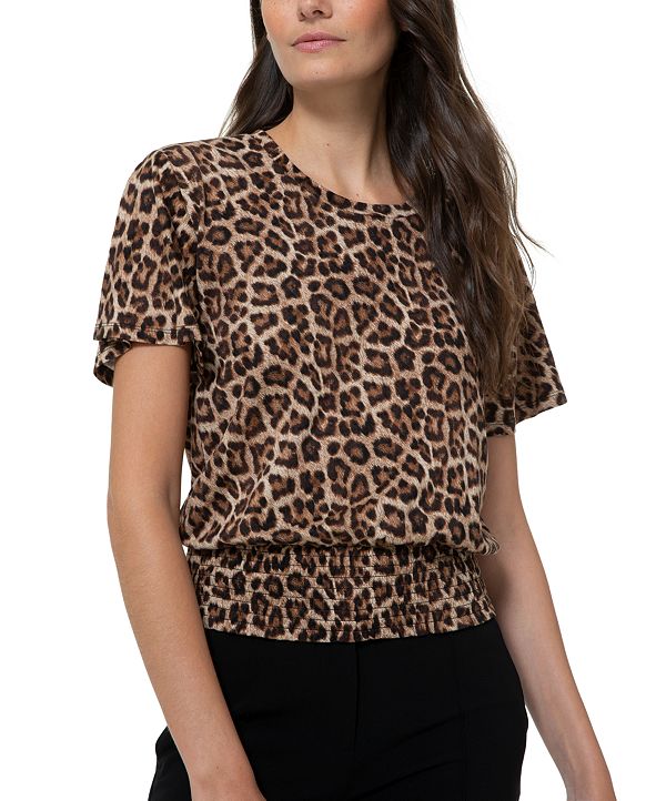 Michael Kors Smock-Waist Leopard-Print Top, in Regular ...