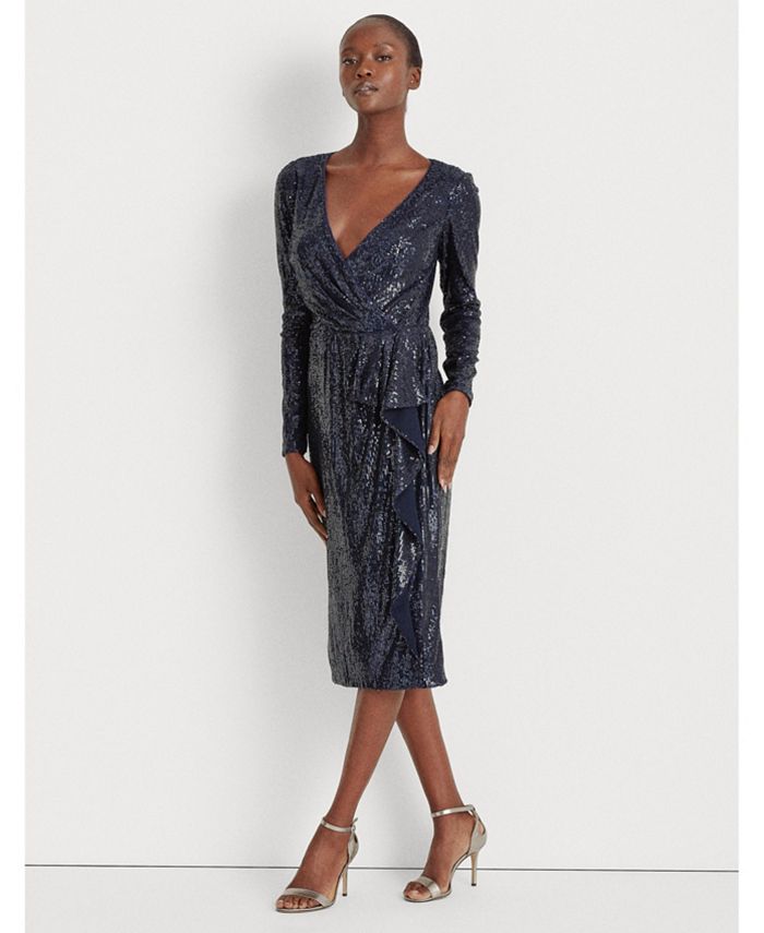Lauren Ralph Lauren Sequinned Surplice Dress - Macy's