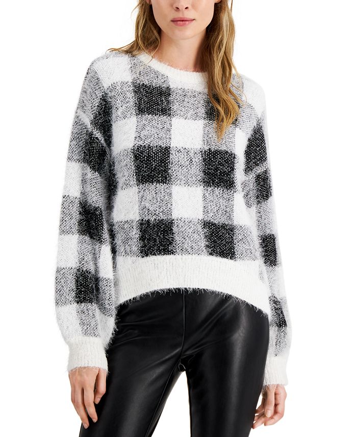 Hooked Up by IOT Juniors' Fuzzy Plaid Sweater - Macy's