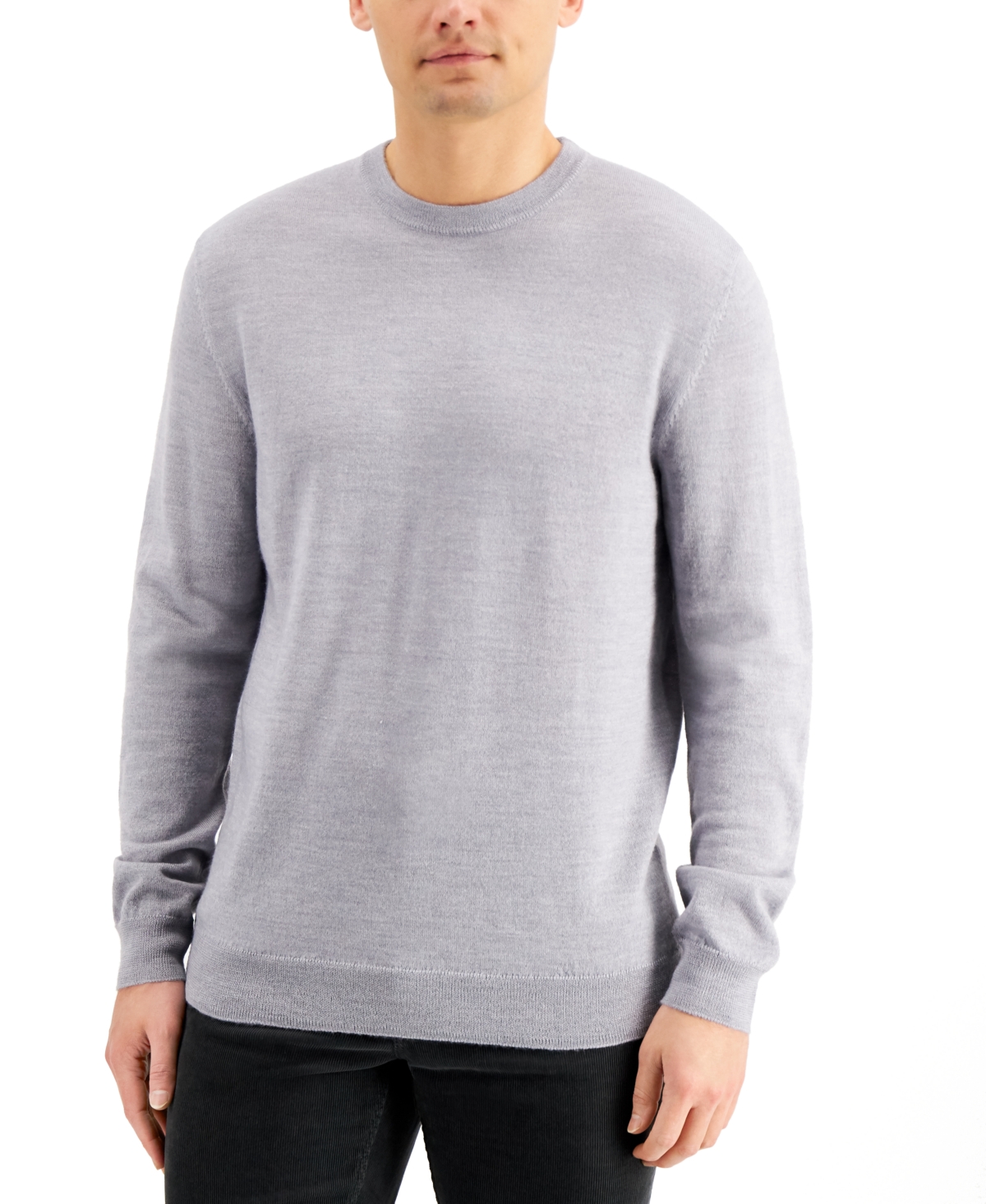 Men's Solid Crew Neck Merino Wool Blend Sweater, Created for Macy's - Royal Purple