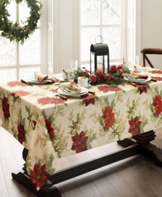 Festive Poinsettia Holiday Tablecloth 52x70