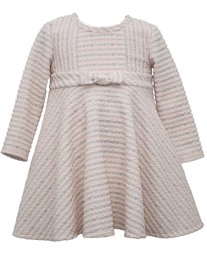 Bonnie Baby Baby Girls Long Sleeve Textured Knit Striped Dress - Macy's