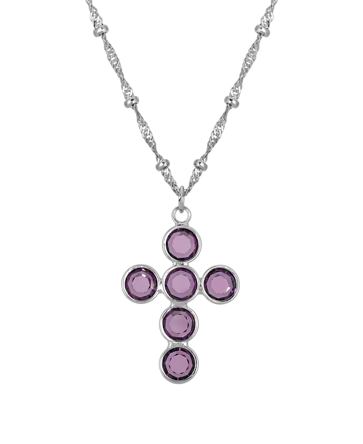 2028 Silver-tone Amethyst Purple Swarovski Elements Cross 16" Adjustable Necklace