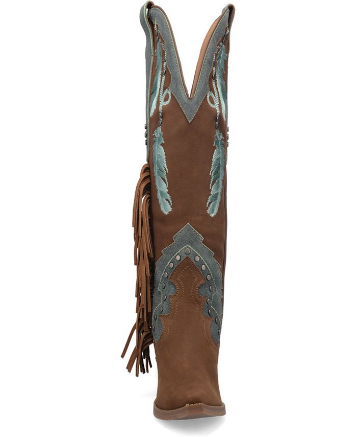 Feather Dream Catcher Blue Boho Pattern Print Men Women Leather Boots