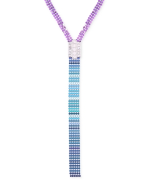 image of Guess Silver-tone Multicolor Mesh Crystal Lariat Necklace, 18