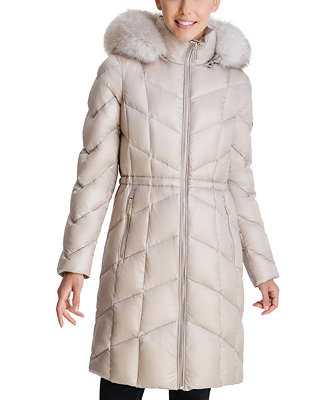 Michael Kors High-Shine Faux-Fur-Trim Hooded Down Coat, Created for ...