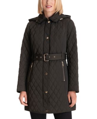 Michael Kors Petite Belted Quilted Coat, Created for Macys - Macy's