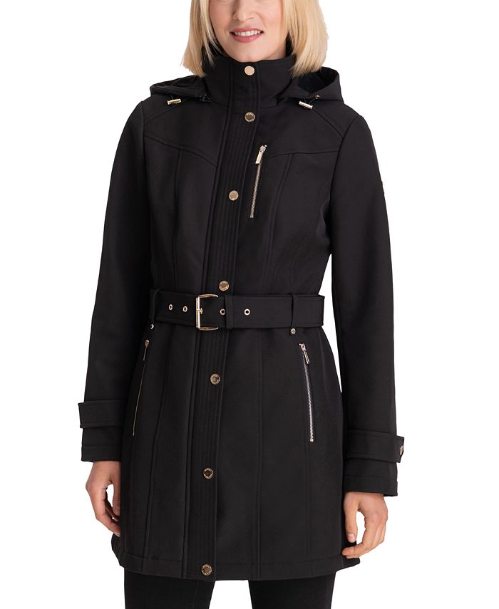 Michael Kors Petite Hooded Belted Raincoat, Created for Macy's - Macy's