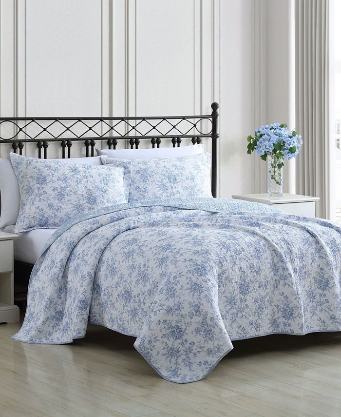 Laura Ashley Walled Garden Reversible 3 Piece Quilt Set, Full/Queen