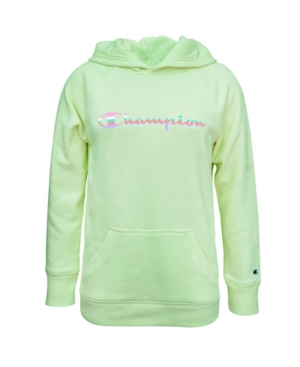 image of Champion Big Girls Rainbow Script Fleece Hoodie