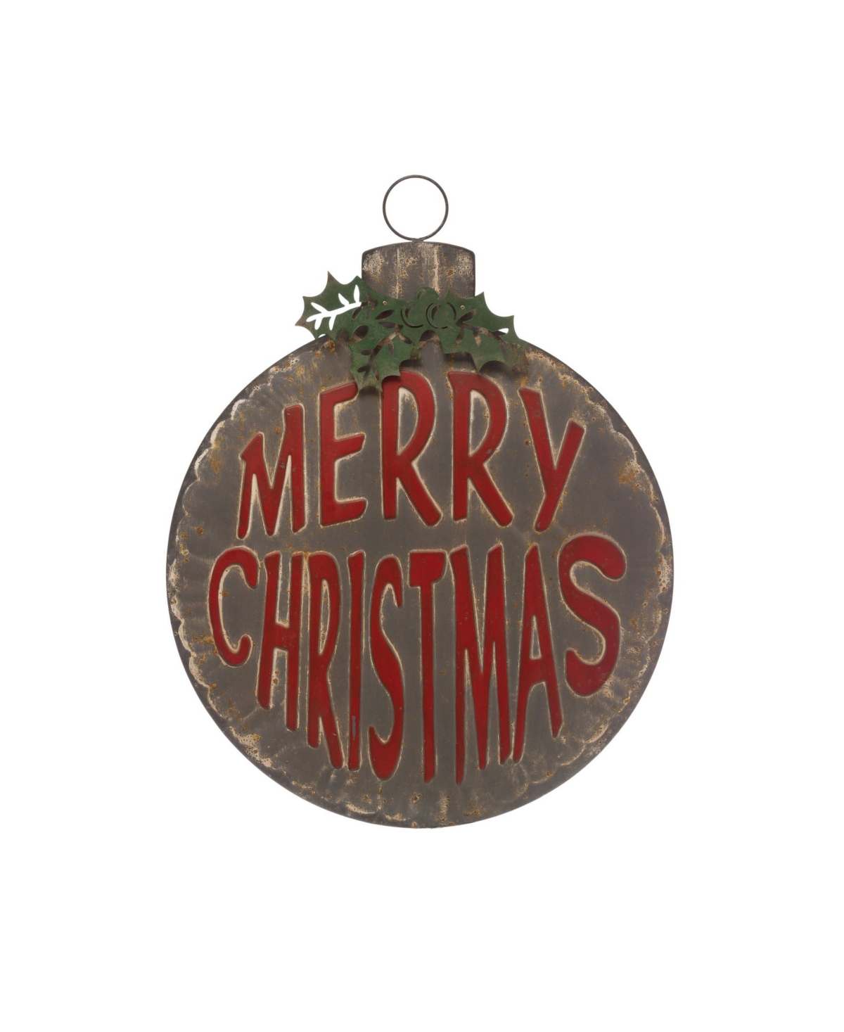 Creative Co-op Inc Ornament Shaped Metal Wall Decor with Embossed “Merry Christmas” Heavily