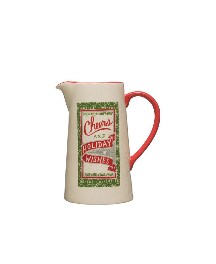 CREATIVE COOP INC "Cheers and Holiday Wishes" 52 Oz. Stoneware Pitcher Macy's
