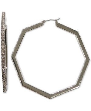 image of Inc Silver-Tone Pave Octagon Hoop Earrings, Created for Macy-s
