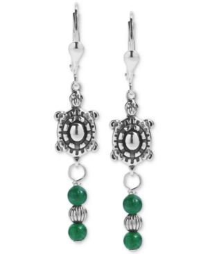 image of American West Green Aventurine Turtle Drop Earrings in Sterling Silver