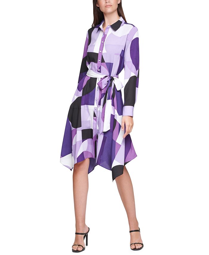 Calvin Klein Abstract Print Belted Shirt Dress Macy s