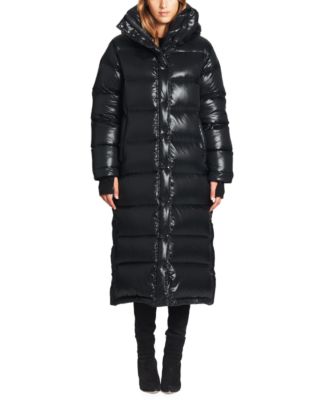 long black hooded puffer coat womens