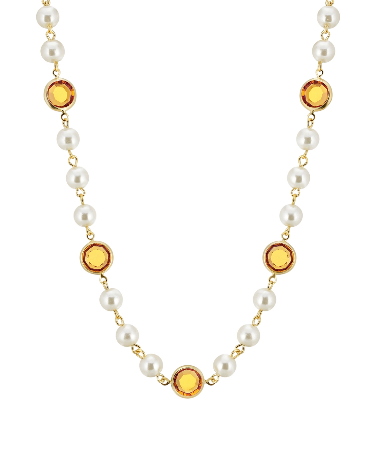 2028 Gold-tone Imitation Pearl With Yellow Channels 16" Adjustable Necklace