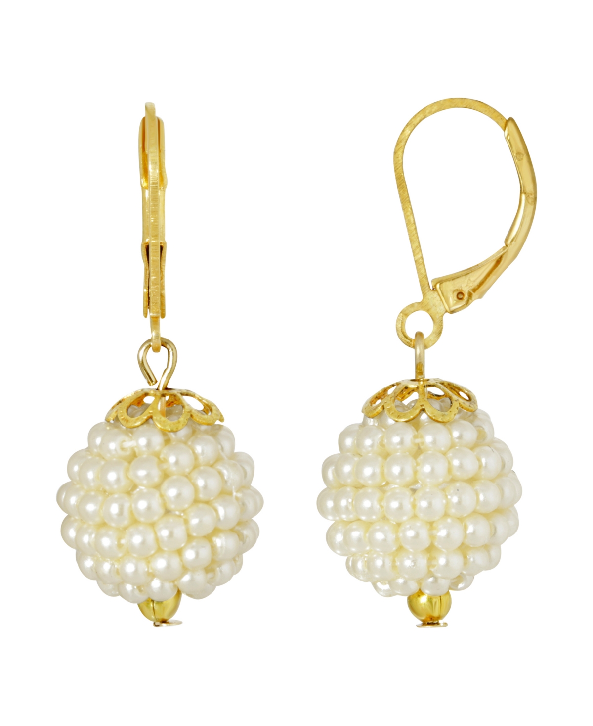 2028 Gold-tone Imitation Pearl Ball Drop Earring In White