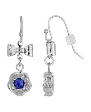 image of 2028 Silver-Tone Blue Flower Bow Drop Earrings