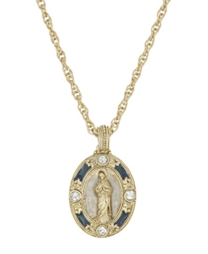 image of 2028 14K Gold-Dipped Crystal Blue Enamel Virgin Mary Pendant 18