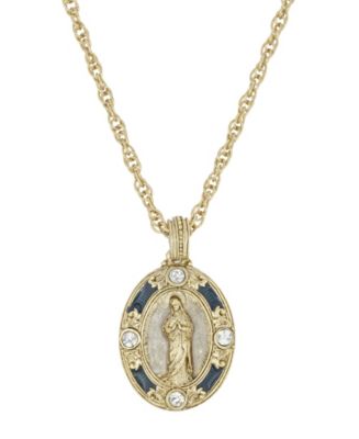Symbols of Faith 14K Gold-Dipped Crystal Blue Enamel Virgin Mary ...
