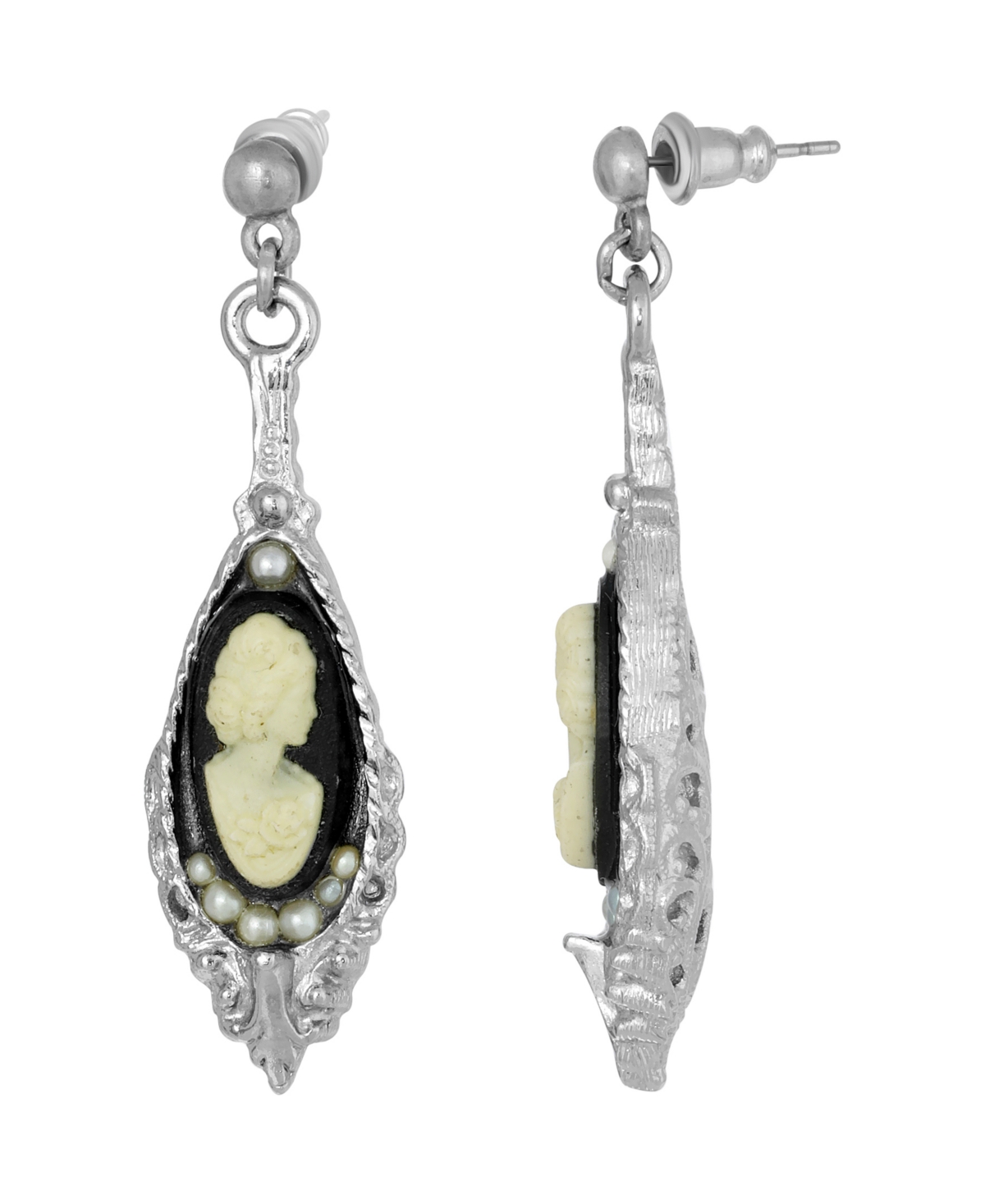 2028 Silver-tone Black And White Cameo Drop Earring