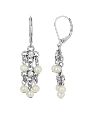 image of 2028 Silver-Tone Crystal and Imitation Pearl Linear Earrings