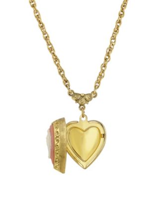 Gold-Tone Heart Cameo Locket 16" Adjustable Necklace