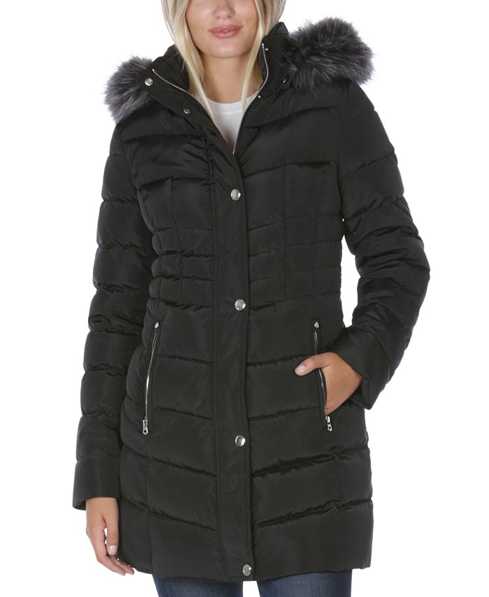 Faux Fur Trim Hooded Puffer Coat, Inc International Concepts Faux Fur Hood Quilted Down Coats