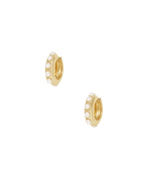 image of Ettika Imitation Pearl and 18K Gold Mini Huggie Hoop Women-s Earrings