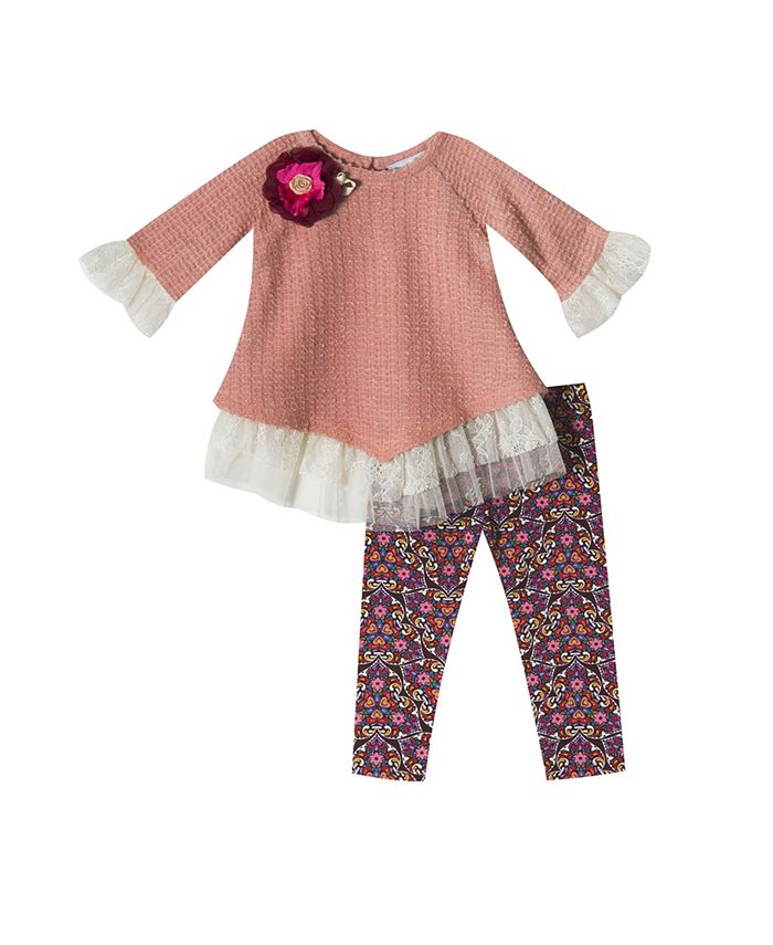 Rare Editions Little Girl Knit Sweater Set With Printed Leggings Macy's