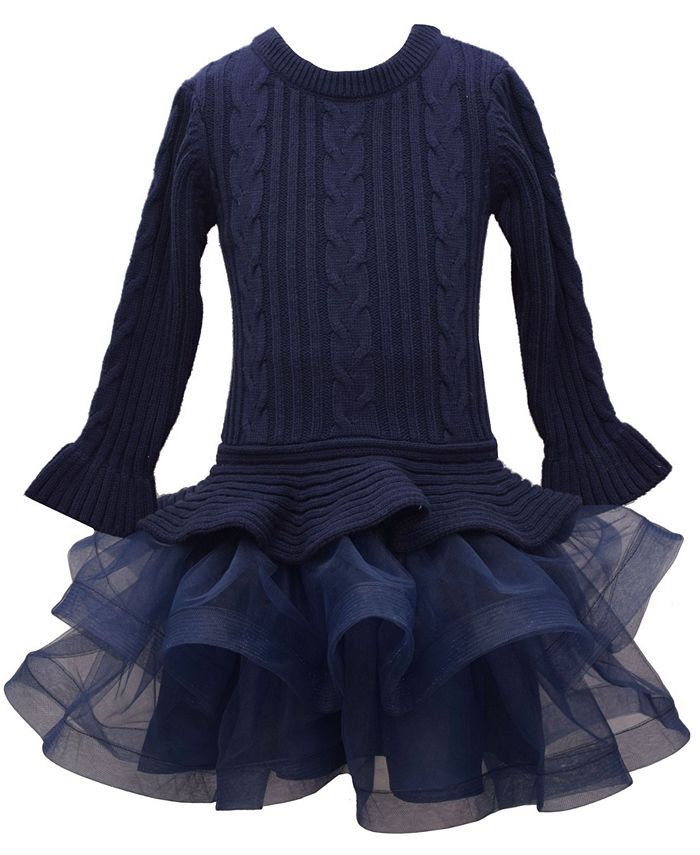 Bonnie Jean Toddler Girl Long Sleeved Cable Knit Sweater Dress With