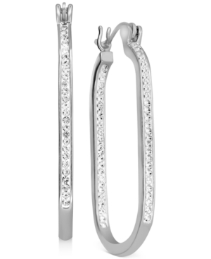 image of Essentials Crystal In & Out Oblong Hoop Earrings in Fine Silver-Plate