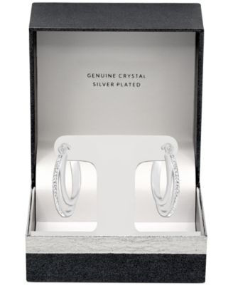 Crystal Double Hoop Earrings in Silver-Plate, 1.2"