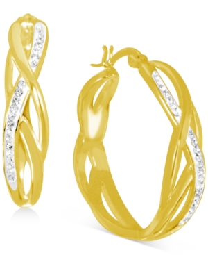 image of Essentials Crystal Braided Medium Hoop Earrings in Gold-Plate, 1.24