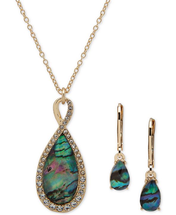 Download Anne Klein Gold-Tone Pavé & Stone Pendant Necklace & Drop Earrings Set & Reviews - Fashion ...